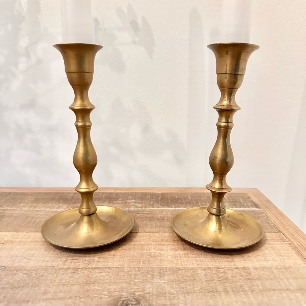 Vintage 2 Brass Candlestick Holders Century Distinctive Gift India 6.5” Patina